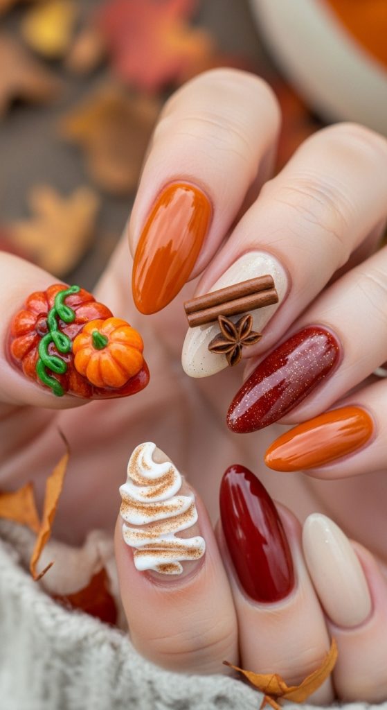 Pumpkin Spice 3D Nail Art
