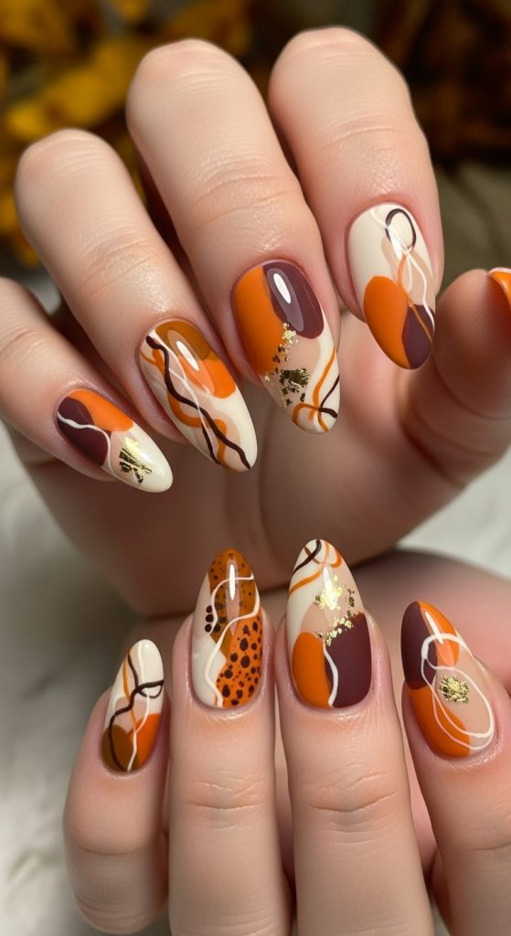  Pumpkin Spice Abstract Nails