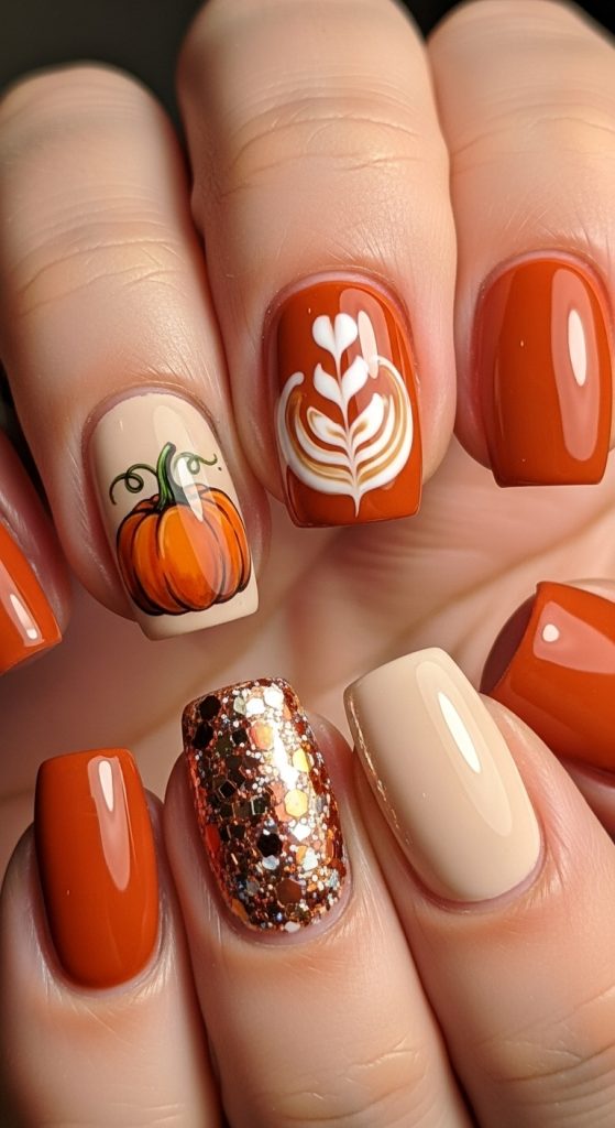 Pumpkin Spice Accent Nails