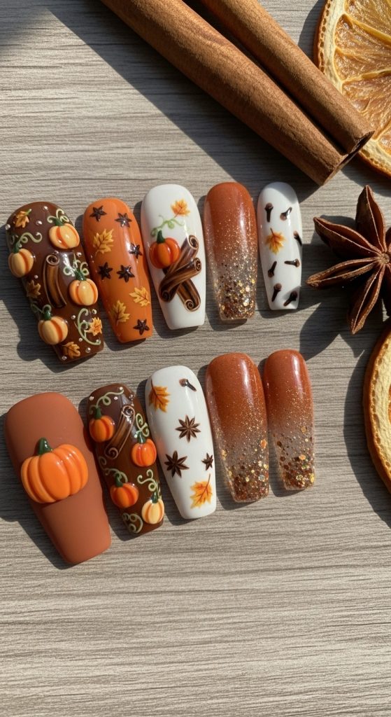  Pumpkin Spice Coffin Nails