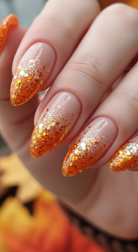 Pumpkin Spice Glitter Gradient Nails
