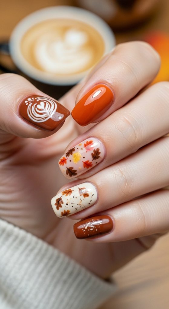Pumpkin Spice Latte-Inspired Nails