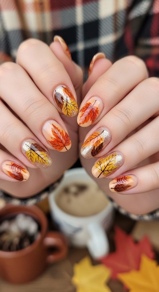 Pumpkin Spice Leaf Art Nails