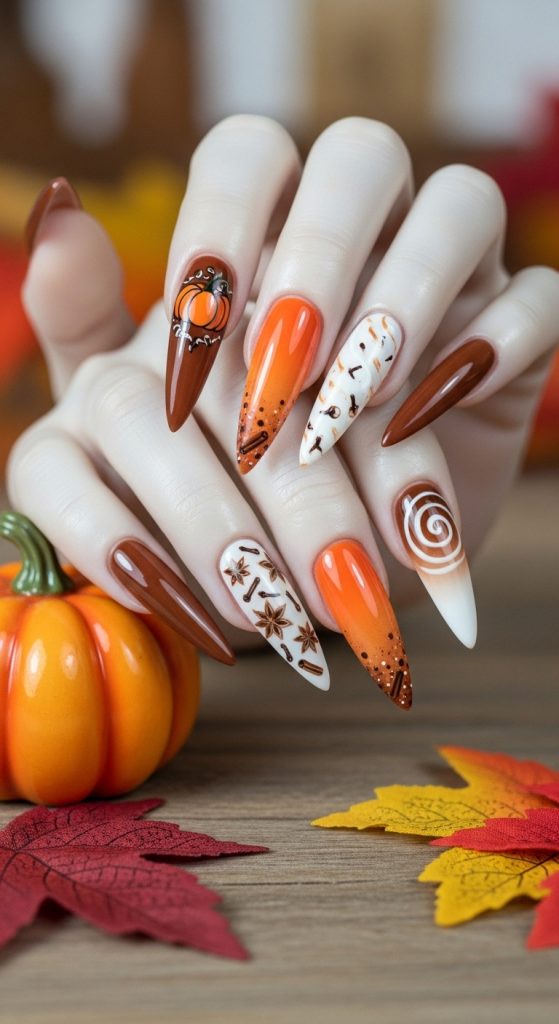 Pumpkin Spice Stiletto Nails